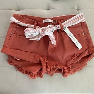 Orange Mustard Seed Button Up Shorts Medium with Belt NWT